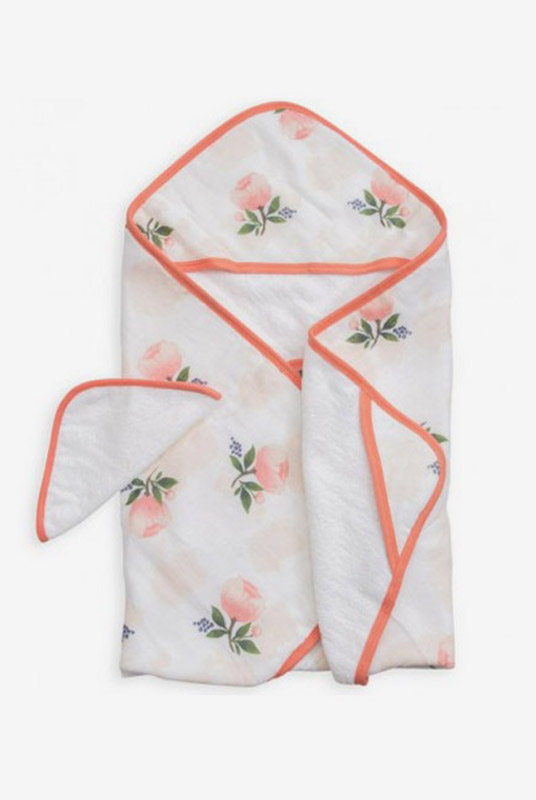 Set de baño algodón watercolor-rose (toalla capa + manopla)