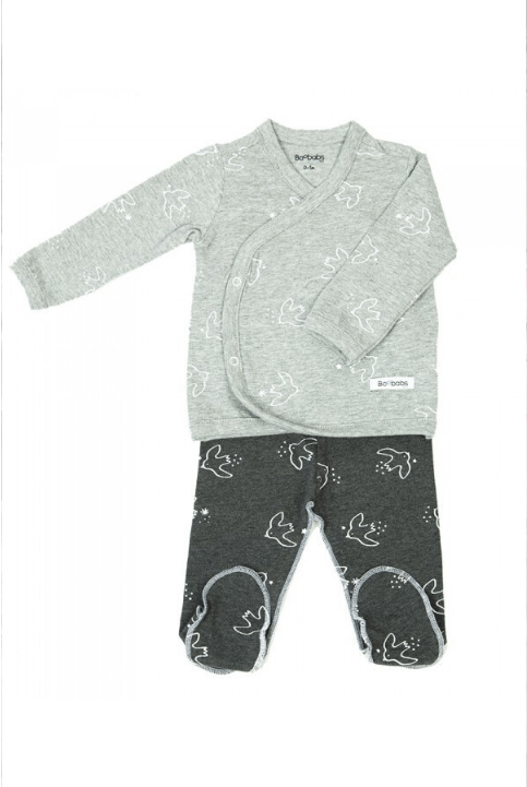 Conjunto recién nacido pijama + gorro grey birds