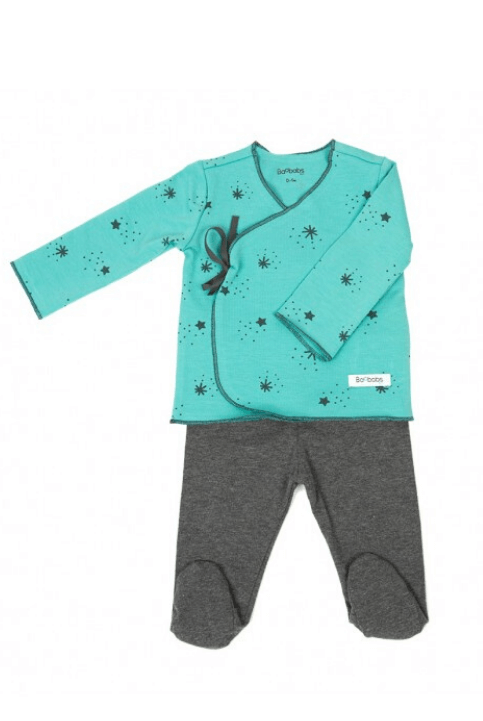 Conjunto recién nacido pijama + gorrito mint stars